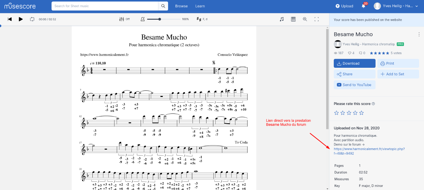 Lien à partir d'une page Musescore